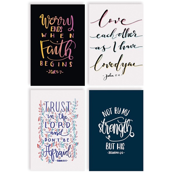 Better Office Products Bible Verse Inspirational Cards, 4in. x 6in. 4 Cover Designs with Bible Quotes, Blank Inside, 100PK 64550 - main